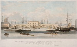 Het Blackwall Railway Terminus en Brunswick Pier, Blackwall, Poplar, Londen door Thomas Picken