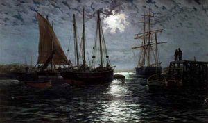 Een haven bij maanlicht
