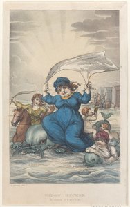Weduwe Ducker & haar nimfen, uit Poetische Schetsen van Scarborough, 1813 door Thomas Rowlandson, Joseph Constantine Stadler, J. Bluck