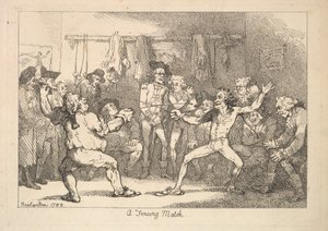 Een schermwedstrijd door Thomas Rowlandson