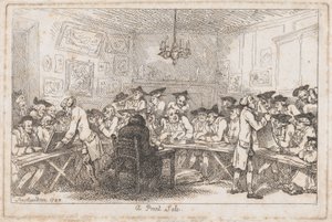 Een Prentverkoop--Een Nachtveiling door Thomas Rowlandson