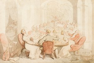 Een rumoerige lunch in een landhuis door Thomas Rowlandson