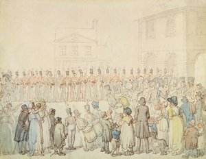 Een Recensie van de Northamptonshire Militie in Brackley, Northants door Thomas Rowlandson
