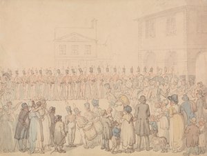 Een verslag van de militie van Northampton bij Brackley door Thomas Rowlandson