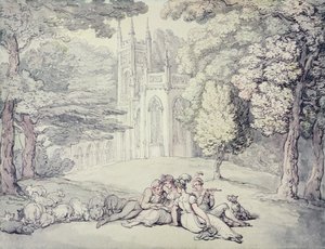 Een College Groen met een Groep Jonge Dames en Heren op de Voorgrond door Thomas Rowlandson