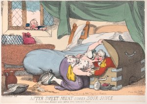 Na Zoet Vlees Komt Zure Saus, of Korporaal Casey Kwam in de Verkeerde Doos, ..., 30 november 1810 door Thomas Rowlandson