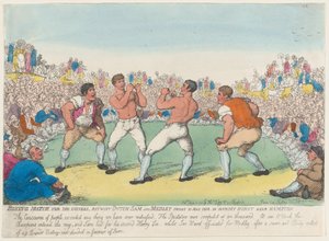 Bokswedstrijd voor 200 guineas, tussen Dutch Sam en Medley, gevochten 31 mei 1810, op... (5 juni 1810) door Thomas Rowlandson