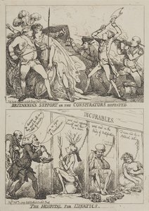 De steun van Britannia of de nederlaag van de samenzweerders – Het ziekenhuis voor geesteszieken door Thomas Rowlandson