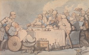 De geneugten van Bath: jichtpatiënten en fijnproevers aan tafel door Thomas Rowlandson