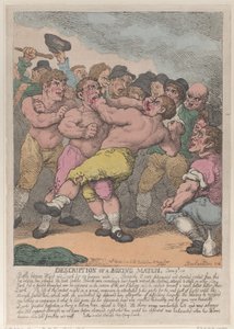 Beschrijving van een bokswedstrijd tussen Ward en Quirk voor 100 Guineas per kant, maart 1812 door Thomas Rowlandson
