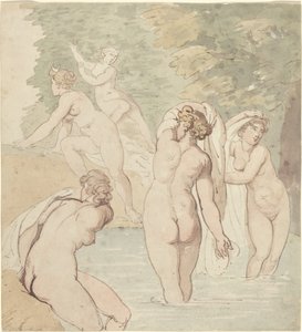 Diana en haar nimfen baden door Thomas Rowlandson