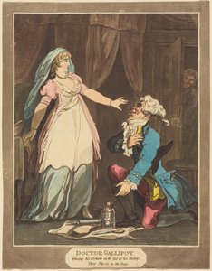 Dokter Gallipot legt zijn fortuin aan de voeten van zijn geliefde door Thomas Rowlandson