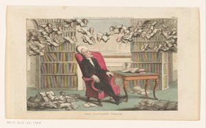 Doctor Syntax slapend in een bibliotheek