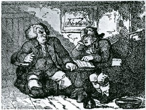 Dr. Johnson en James Boswell herstellen van een kater na een nacht in de stad