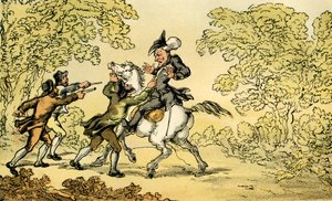Dr. Syntax gestopt door struikrovers door Thomas Rowlandson