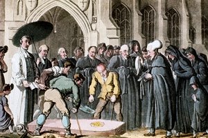 Dr. Syntax kijkt toe hoe de kist van zijn vrouw in het graf wordt neergelaten, 1820