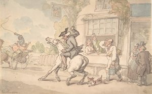 Dr. Syntax met een koppig paard voor een herberg, 18e-19e eeuw