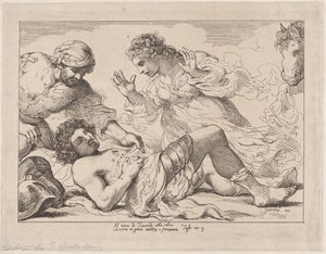 Erminia ontdekt de gewonde Tancred uit Tasso, Gerusalemme Liberata door Thomas Rowlandson
