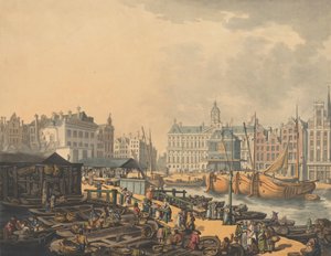 Feyge Dam, met een deel van de Vismarkt in Amsterdam, 1797 door Thomas Rowlandson