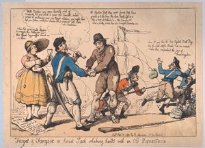 Vergeet en vergeef, of Eerlijke Jack schudt handen met een oude kennis door Thomas Rowlandson