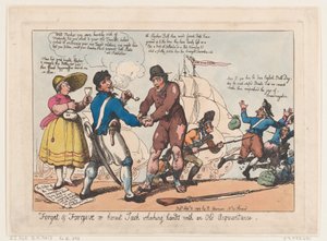 Vergeet en vergeef, of Eerlijke Jack schudt handen met een oude kennis, 3 september 1799 door Thomas Rowlandson