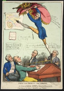 Van het bureau naar de troon. Een nieuwe Quick Step door Joseph Bonaparte. De bas door de heren Nappy en Talley, pub. 1808 (handgekleurde gravure) door Thomas Rowlandson