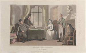 Frontispice: Voor het tribunaal in Avignon, uit Journal of Sentimental Travels in the ..., 1821 door Thomas Rowlandson