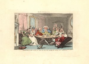 Heer probeert voetjevrijen met een schoonheid aan tafel