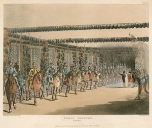 Wapenrusting van paarden in de Tower of London door Thomas Rowlandson