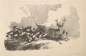 Honden die een Hert Jagen door Thomas Rowlandson