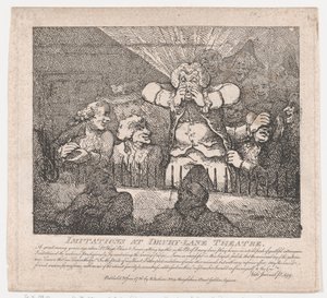 Imitaties in Drury-Lane Theatre Picturesque Beauties of Boswell, deel twee, 20 juni 1786 door Thomas Rowlandson