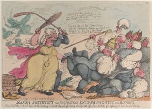 Joanna Southcott de profetes die de bisschoppen excommuniceert door Thomas Rowlandson