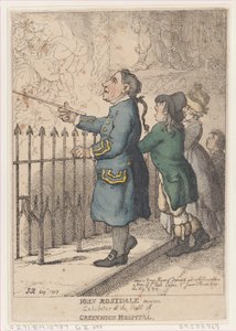 John Rosedale Mariner, Tentoonsteller in de Hal van Greenwich Hospital, 26 april 1807 door Thomas Rowlandson