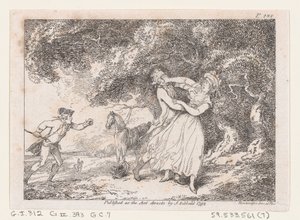Jozef haast zich om Fanny te redden van dreigend gevaar, uit De avonturen van Joseph Andrew, 1792 door Thomas Rowlandson