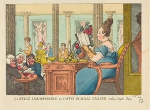 La Belle Limonaudiere in het Café des Mille Colonnes, Palais Royal, Parijs door Thomas Rowlandson