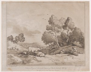 Landschap met figuren die een bundel hout binden