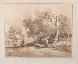 Landschap met een Figuur die een Bundel Takken Draagt, een Bosje Achter, Twee Koeien, 21 mei 1789