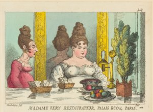 Mevrouw Very, restauranthoudster, Palais Royal, Parijs door Thomas Rowlandson