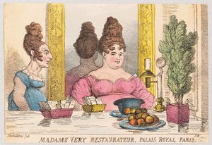 Madame Very, restaurateur, Palais Royal, Parijs, uitgegeven 1814 door Thomas Rowlandson