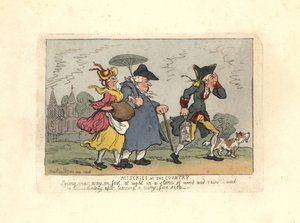 Man en vrouw verdwaald op het platteland in een nachtelijke storm door Thomas Rowlandson