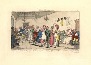 Man beschaamd omdat hij gedwongen wordt te dansen op een dorpsdans door Thomas Rowlandson