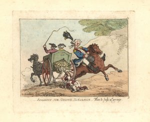 Man verliest de controle over zijn paard terwijl hij een koets passeert door Thomas Rowlandson