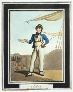 Marinier, tijdens de tijd van Horatio Nelson (1758-1805), toegewezen aan verschillende taken volgens hun capaciteiten door Thomas Rowlandson