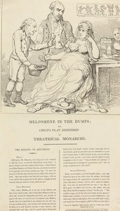 Melpomene in de put; of: Kinderspel verdedigd door theaterkoningen door Thomas Rowlandson