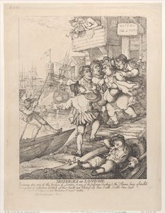 Ellende van Londen: Het betreden van een van de bruggen van Londen of een van de doorgangen..., 14 juli 1807 door Thomas Rowlandson