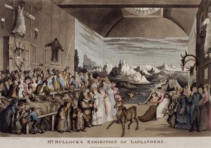 De tentoonstelling van Laplanders van Mr. Bullock in de Egyptian Hall, Piccadilly, 1822 door Thomas Rowlandson