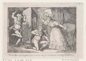 Patrijs Onderbreekt Tom Jones in zijn Protesten aan Lady Bellaston, uit De Geschiedenis van Tom Jones, 1792 door Thomas Rowlandson