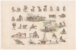 Plaat 2, Contouren van figuren, landschappen en vee... voor het gebruik van leerlingen, Ma... door Thomas Rowlandson