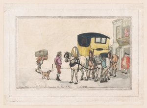 Postjongens en postpaarden bij de White Hart Inn, 15 december 1787 door Thomas Rowlandson