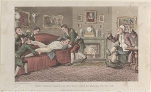 Quae Genus uit een huis gezet dat hij voor het zijne aanziet, uit The Hist..., 1 februari 1822 door Thomas Rowlandson